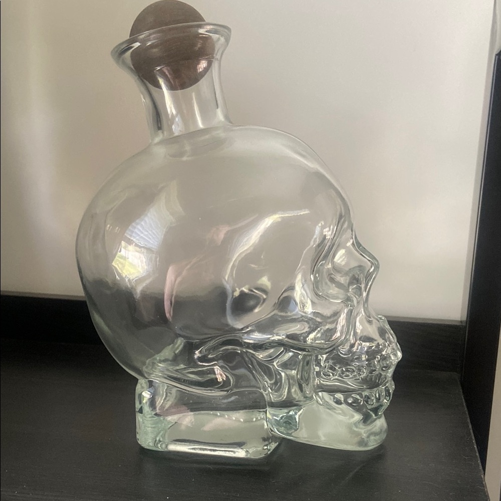 Clear Glass Skull Decanter with Silver Stopper - Decorative Home Accent - Picture 4 of 4